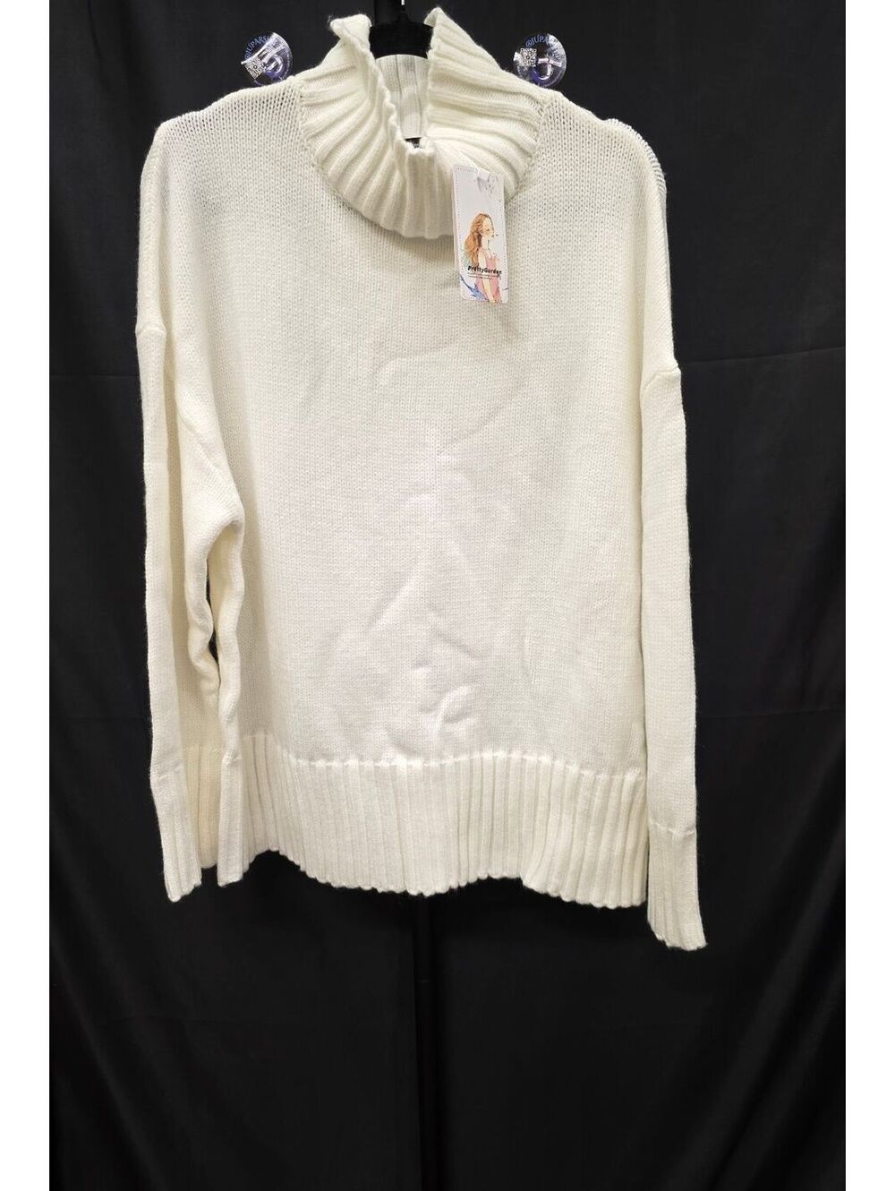 PRETTYGARDEN Women’s Oversized Chunky Knit Turtleneck Sweater White Large